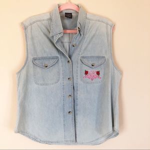 Sturgis 2005 South Dakota Embroidered Motorcycle Sleeveless Denim Chambray Shirt